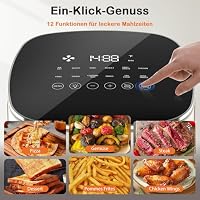 Sweetcrispy Heißluftfritteuse Airfryer 6L mit Sichtfenster, 12-in-1 Funktionen & Touchscreen Air Fryer, Gesundes Fettfrei Kochen, Antihaftkorb, Spülmaschinenfeste Körbe, Für 3-6 Personen, Beige – Ansicht 3