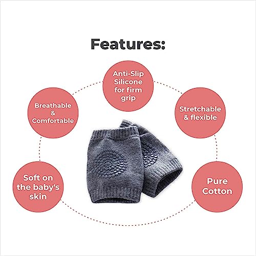 Image of Concepta Pack of 1 Pair Baby Knee Pads for Crawling, Elbow Safety Protector, Stretchable Anti-Slip Padded Elastic Soft Cotton Breathable Comfortable Cap Leg Warmer Support Protector Kneecap