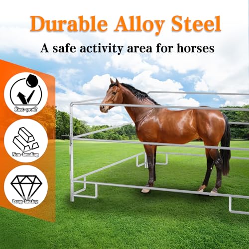 BUYYAH 8' x 8' Portable Corral Livestock for Horses, Heavy Duty Horse Pen for Ponies, Goats, Sheep, for Barn Paddock Horse Stable or Farm Animals, Included Travel Bag