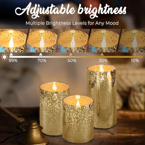 Image of LEDHOLYT Rechargeable Flameless Candle, Flickering LED Pillar Glass Fake Candle with Remote and Timer, Built-in Battery Real Wax Electronic Candle for Room Decoration, Set of 3
