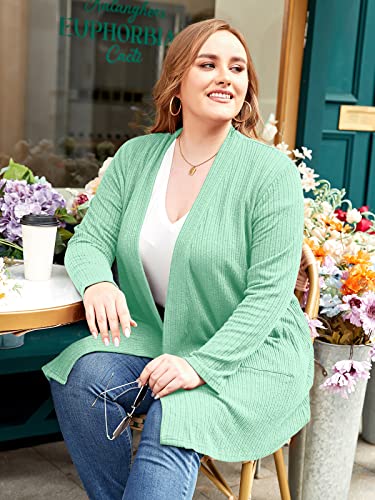 Image of LARACE Open Front Knit Plus Size Cardigan Sweaters for Women with Pockets