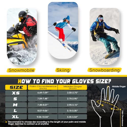 MORXPLOR Winter Ski Snow Gloves Men Women,Windproof Touchscreen Snowboard 3M Thinsulate Insulated Warm Winter Snowmobile Gloves