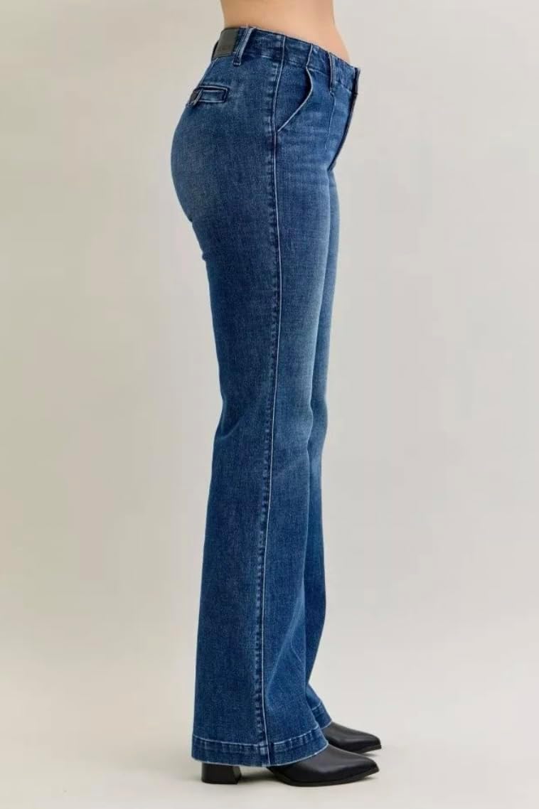 Judy Blue Mid Rise Trouser Bootcut Jeans- Ivory Gem