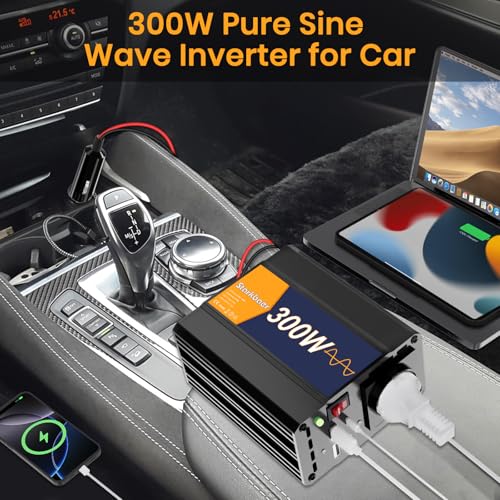 Starkbaer 300W/600W Wechselrichter Reiner Sinus 12V auf 230V Spannungswandler, Pure sine Auto Inverter, 4X USB & 1xAC Steckdosen Stromwandler. Kfz-Zigarettenanzünder-Stecker, Alu-Legierung.​