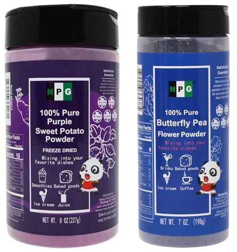 NPG Purple Sweet Potato Powder 8oz and Blue Butterfly Pea Flower Powder 7oz