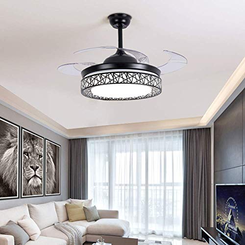 Fandian 42Inch Modern Ceiling Fans With Light Retractable Blades Led Ceiling Fan 3 Color Change 3 Speeds Chandelier Remote Control Fandelier For Living/Bbedroom (Black) #TOP7
