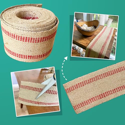 12 yds Red Stripe Jute Webbing for Upholstery and Crafts, 3.5 Inches by Great Lakes Cordage - Image 3