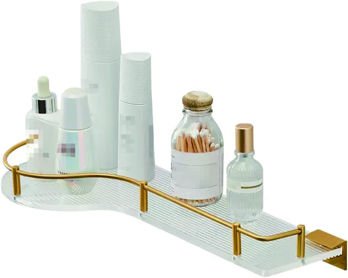 Gold Metal?Bathroom Over The Toilet Storage Rack, Acrylic Bathroom Organizer with High Guardrail Well Protect Items from Falling Off,? Wall Mounting Space Saving Bathroom Organizer