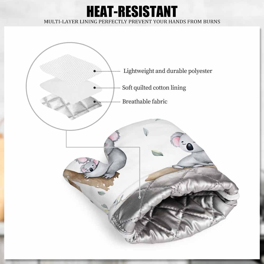 Mxocom Cute Koalas Oven Mitts and Pot Holders Sets Kawaii Baby Koala Mom Koala Tropical Leaves Silicone Heat Resistant Kitchen Oven Gloves Pot Holder for Cooking image 5