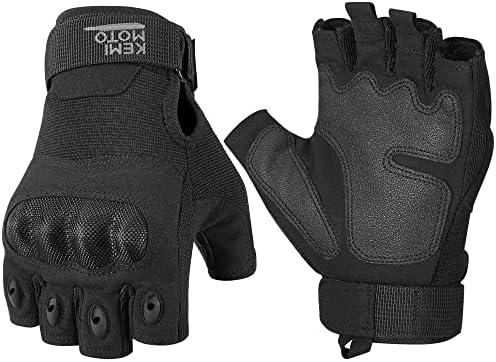 KEMIMOTO Fingerless Tactical Gloves for Men, Motorcycle Gloves for Outdoor Work Sports, Fingerless Cycling Gloves for Hunting Hiking Camping