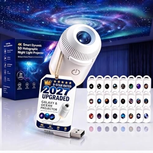 BomKra Veilleuse Projecteur Galaxie 2-en-1 USB 360° LED Portable – ciel étoilé et lune, films de projection 3/12/24
