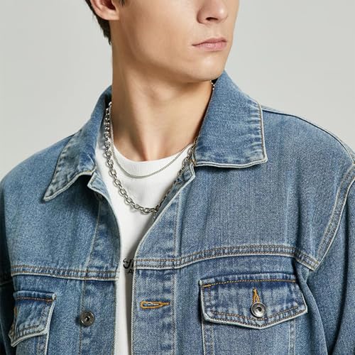 Image of Denim Jacket Men Vintage Autumn and Winter Tops Mens Denim Trucker Jacket