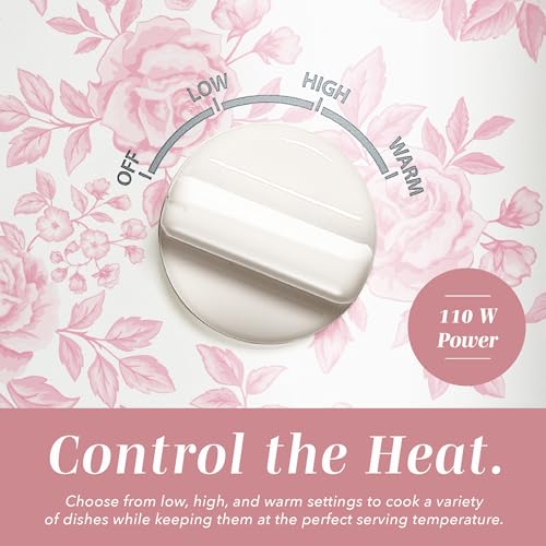 Image of COOK WITH COLOR 2QT Mini Electric Round Slow Cooker - Adjustable Settings, Removable Stoneware Pot, Tempered Glass Lid, Dishwasher Safe, Cool-Touch Side Handles, Floral Pink