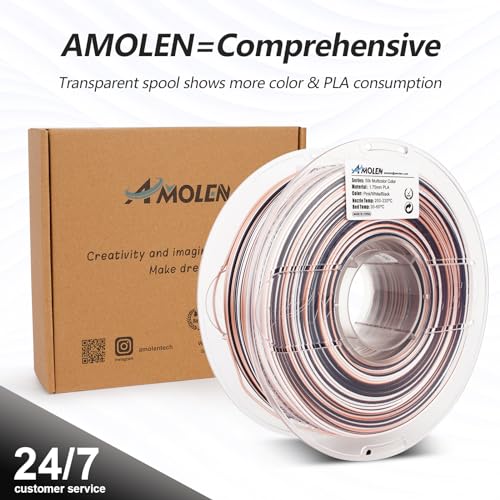 Image of AMOLEN Silk PLA 3D Printer Filament, Shiny Multicolor Rainbow PLA Filament 1.75mm, Fast Color Change PLA 3D Printing Filament for Most FDM 3D Printer, Black Pink White, 1kg (2.2lbs)