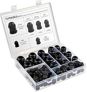 TUPARKA 50 Pack Cable Gland Waterproof Adjustable 3-16mm Cable Connectors PG7 PG9 PG11 PG13.5 PG16 PG19 Plastic Cable Gland Joints with Gaskets in PP Box