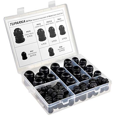 TUPARKA Cable Gland Waterproof Adjustable 3-16mm Cable Connectors PG7 PG9 PG11 PG13.5 PG16 PG19 Plastic Cable Gland Joints with Gaskets (black) Cover