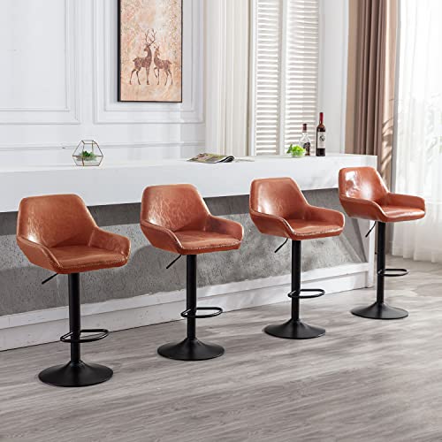 Okeysen Bar Stools Set Of 4, Adjustable Swivel Counter Height Barstools With Footrest Backrest, Modern Pu Leather Bar Stools With Arms, Bar Chair For Cafe Pub Kitchen Counter Dining Room (Orange) #TOP7