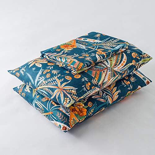 Susybao Aquatic Plant Pattern Duvet Cover King 100% Egyptian Cotton Colorful Botanical Duvet Cover 3 Pcs Set 1 Tropical Leaves Duvet Cover With Zipper Ties 2 Pillowcases Ultra Soft Botanical Bedding #TOP6