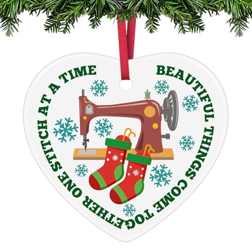 Sewing Lover Gifts Sewing Christmas Ornament for Women Mom Grandma Seamstress Quilting Gifts for Quilters Xmas Tree Hanging Ceramic Ornaments Quilting Keepsake for Costume Designer