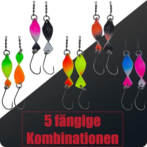 Foto von Paradox Fishing 5X Twister Spoons 2,5g I Spoon Forelle Forellen Spoon Set Forellenköder Set zum Forellen Angeln Forellenteig - Spoons Forelle