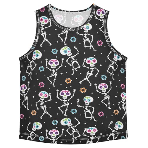 Boys Halloween Skeleton Tank Tops Kids Sleeveless T Shirts Quick Dry Sport Workout Active 3-15 Years