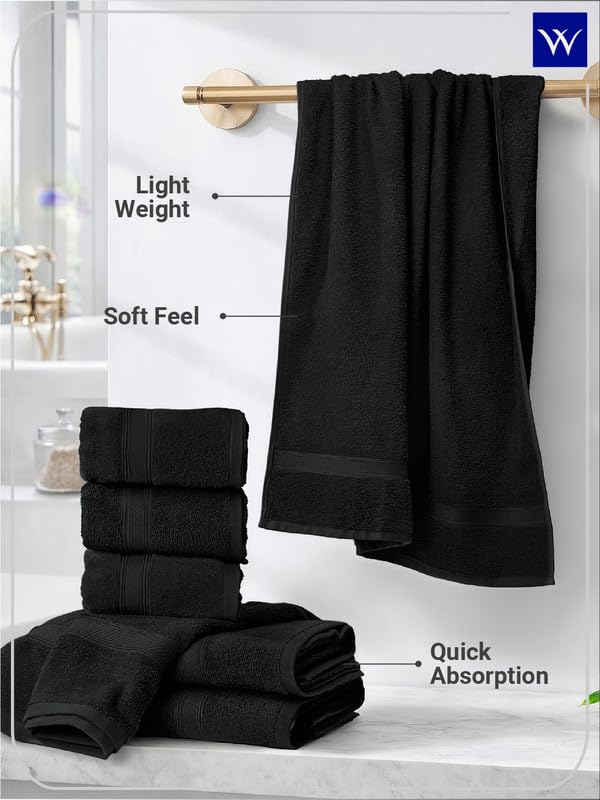 Image of Welspun Alpha 100% Cotton 420 GSM Dobby Weave Solid Premium Large Bath Towel | Super Absorbent, Quick Dry & Ultra Soft - 84 x 180 Cm - Black