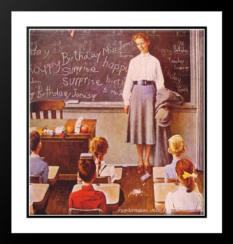 Teachers' Birthday 20x20 Framed and Double Mat ted Art Print by Rockwell, Norman