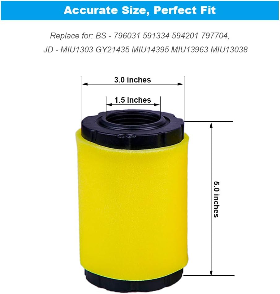 ZLKSKER 796031 Air Cleaner w/Fuel Filter, Replace for B&S 591334 594201 797704 31A507 31A607, Lawn Mower Air Filter
