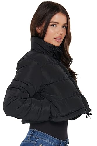 RAIS Womens Ladies Cropped Puffer Padded Quilted Long Sleeve Jacket Short Coat (XL (14), Black)