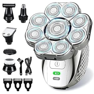 Rasoir de tête pour homme, 6 en 1 4D amélioré 9 têtes flottantes rechargeables, imperméables, humides, sèches et chauves pour homme