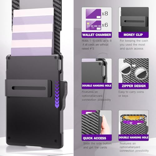 Image of Mens Pop Up Wallet for AirTag: Premium Genuine Leather, RFID Blocking, Smart, Minimalist, 9-14 Card Capacity, ID Window, Cash Slot (Carbon Fiber Black 2)