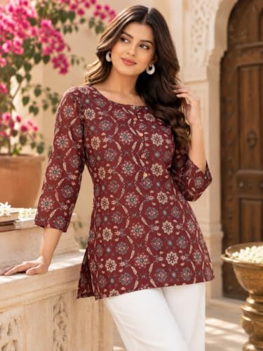 Image of feranoid Printed Top with Round Neck & 3 /4 Sleeves (S-XXL)