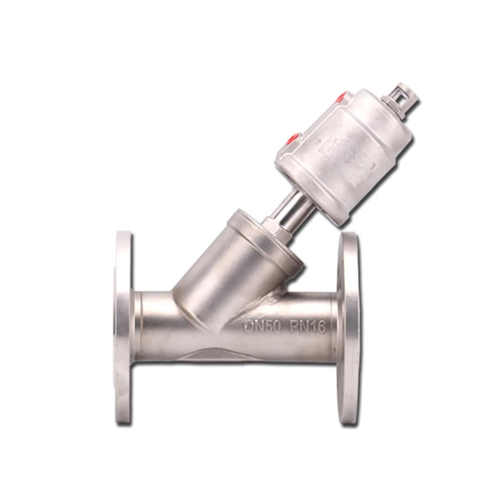 Huuoqiwy Dn50 304 Stainless Steel Flange Pneumatic Angle Seat Valve Steam High Temperature Resistant Flange Angle Seat Valve Pneumatic Valve Y(Double Acting)