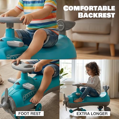Image of Baybee Cruzo Baby Swing Cars for Kids | Twister Push Ride on Baby Cars with RGB Lights & Music | 360 Rotation Smooth Wheels Indoor & Outdoor Push Magic Car for Kids 2+ Years Boys Girls (Blue)