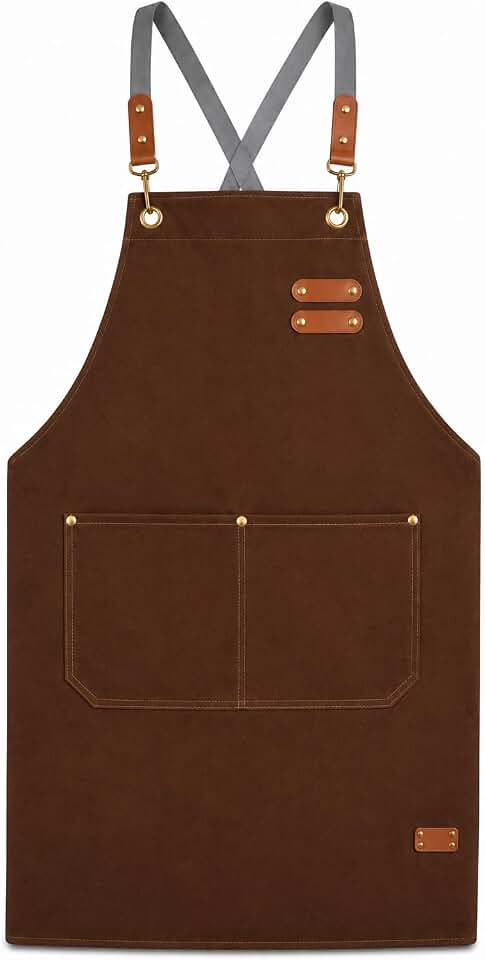 Avental de Lona Premium Unissex com Bolsos Reforçados, Alças Ajustáveis, Detalhes em Couro Sintético e Rebites Metálicos para Cozinha, Churrasco, Barista, Jardinagem e Atendimento