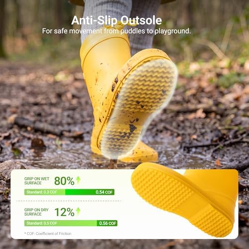 DREAM PAIRS Kids Rain Boots Boys Girls Lightweight Boots Waterproof Easy-on Outdoor Playing Rain Boot Toddler Unisex-Child,Size 1 Little Kid,Yellow,SDRB2401K — view 3