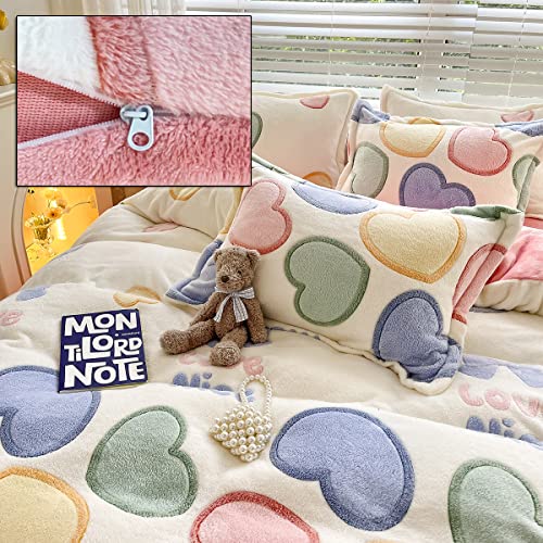 Lmonmoo Pink Duvet Cover Queen Size, Fluffy Comforter Cover Set, Kawaii Bedding Sets For Girl Ultra Soft Cute Floral Bed Set For Kids (Love, Queen) #TOP3