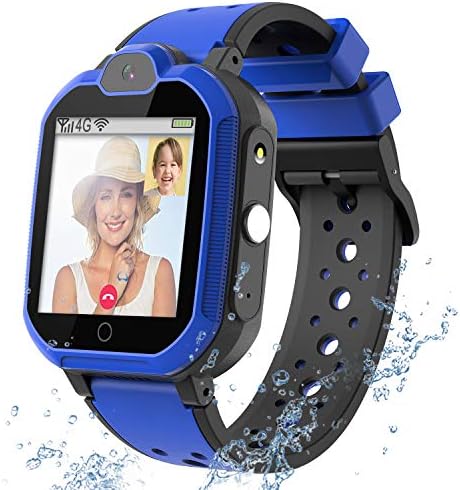 PTHTECHUS 4G GPS Kids Smartwatch Phone - Boys Girls Waterproof Watch with GPS Tracker 2 Way Call Camera Voice & Video Chat SOS Alarm Pedometer WiFi Wrist Watch Birthday Gifts for Students, 4G Blue