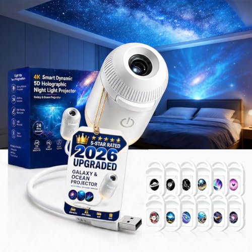 Ocean Projector, Galaxy Projector Night Light, Star Projector for Bedroom | Plug and Play Starry Sky Ceiling Projector, USB-Powered 360° Adjustable Projector