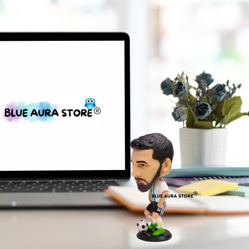 Blue Aura Messi Action Figure Height - 10cm for Football Fans | Assembly Required | Car Decor Study Table Collectible Multicolour PVC | Messi Figure 2