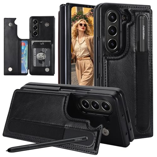 Fofvccv for Samsung Galaxy Z Fold 7 Wallet Case with S Pen Holder & Card Slots, Slim PU Leather Shockproof Business Protective Cover with Kickstand for Galaxy Z Fold7 SKB Black