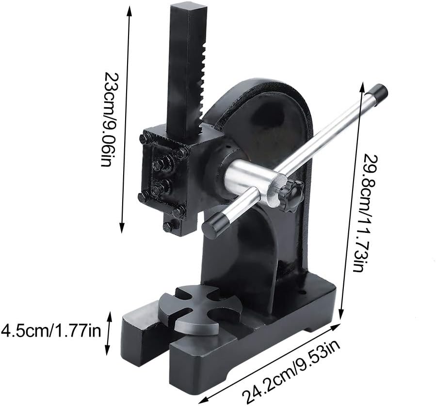 Arbor Press, 1T Manual Desktop Hand Punch Press Machine Metal Arbor Press Tool with 4 Fixed Holes Heavy Duty Arbor Hand Press for Riveting Punching Holes