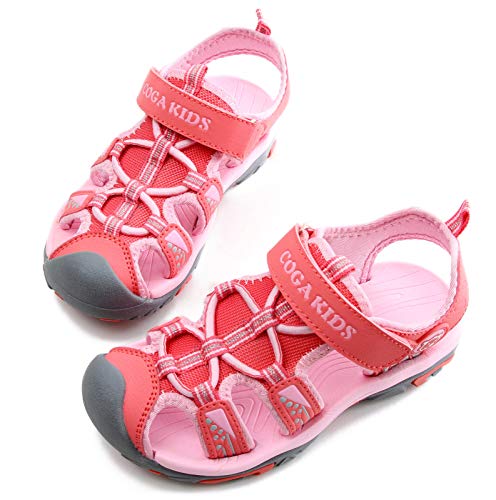 DADAWEN Boy's Girl's Summer Beach Outdoor Closed-Toe Sport Sandals (Toddler/Little Kid/Big Kid) Pink US Size 12.5 M Little Kid