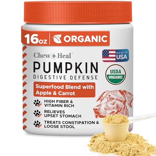 Organic Pumpkin Powder for Dogs - 16 oz of Powder for Dog Digestion with 5cc Scoop - Made with Pumpkin, Apple, and Carrots - Made in The USA