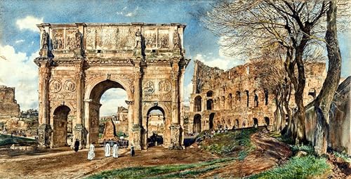 Cuadro en lienzo decorativo de 60x90cm: Pintura clásica de el Coliseo de Roma