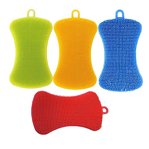 Esponja de cocina de silicona, Esponja de Silicona paquete de 4 unidades, antibacteriana, limpiador de ollas, multiusos, para lavar platos, sin moho