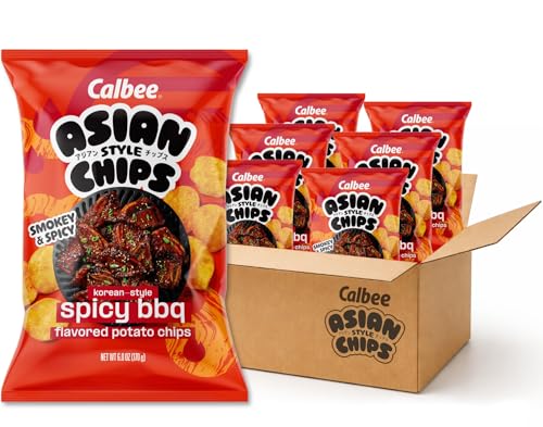 Calbee Asian-Style Chips (Korean Spicy BBQ, 6 oz.) | Pack of 6 | Delicious Potato Chips Inspired by the Bold and Authentic Cuisines of Asia