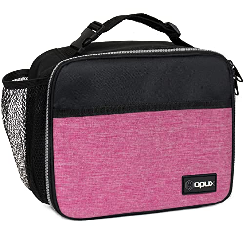 opux Insulated Lunch Bag for Kids, Reusable Lunch Box for School, Pink