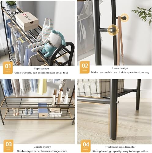 Portant à vêtements portable stable avec étagère à chaussures intégrée pour chambre