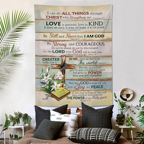 Gyejip Christian Bible Verse Tapestry Wall Hanging Verse Scripture Quotes Tapestry Inspirational Tapestry Religious Jesus Wall Hanging Bedroom Living Room Decor 40"x60"